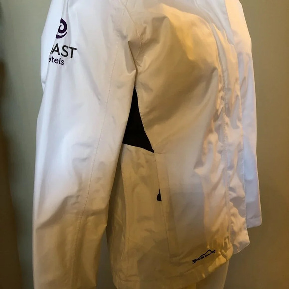 Eddie Bauer Weather Edge Waterproof Seam Sealed Jacket White + Black Trim Sz S - Picture 5 of 10